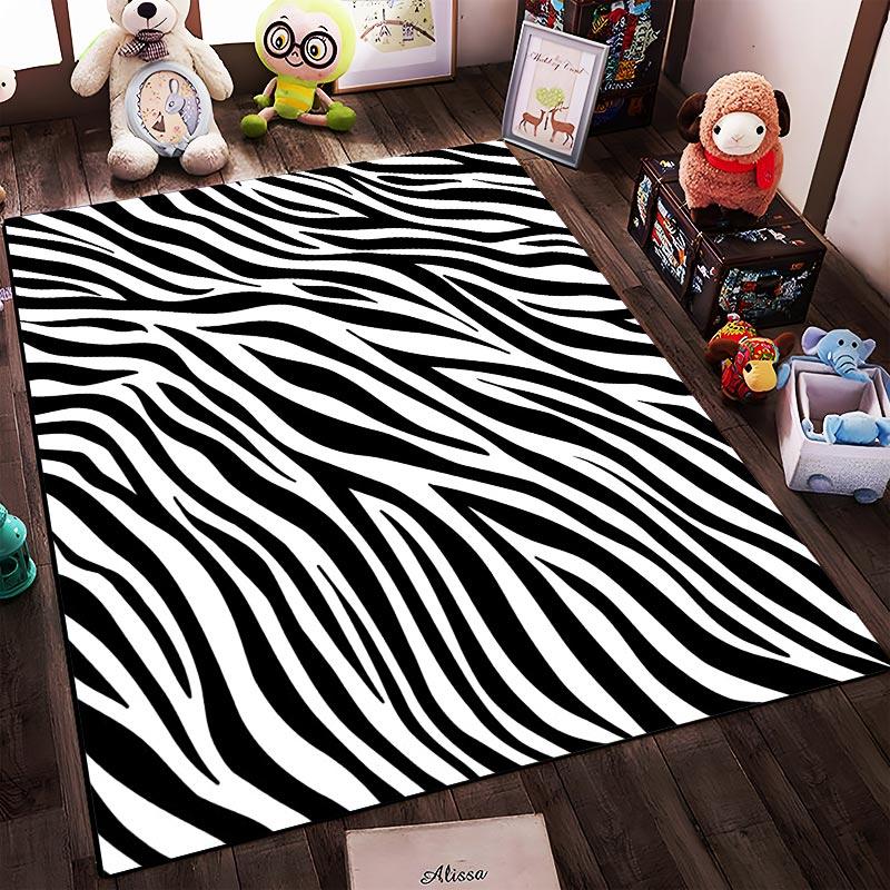 Modern Zebra Stripe Black and White Area Rug for Living Room Decor Suitable for use as an anti-slip for living room bedroom sofas