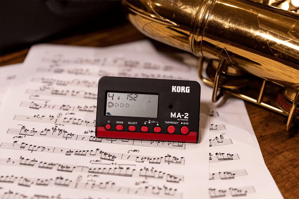 KORG Metronome Ideal for Brass a and Individual 100 Hours of Continuous Lightweight and MA-2 (Black/Red) - Bands, Orchestras, Guitar, Vocals,