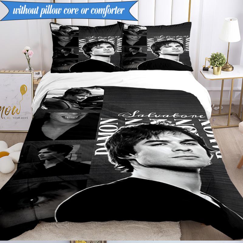 3PCS Damon Salvatore Romance Bedding Set,Including 1pc Duvet Cover And 2pcs Pillowcases Perfect for Bedroom, Dormitory, Fan Christmas Gift