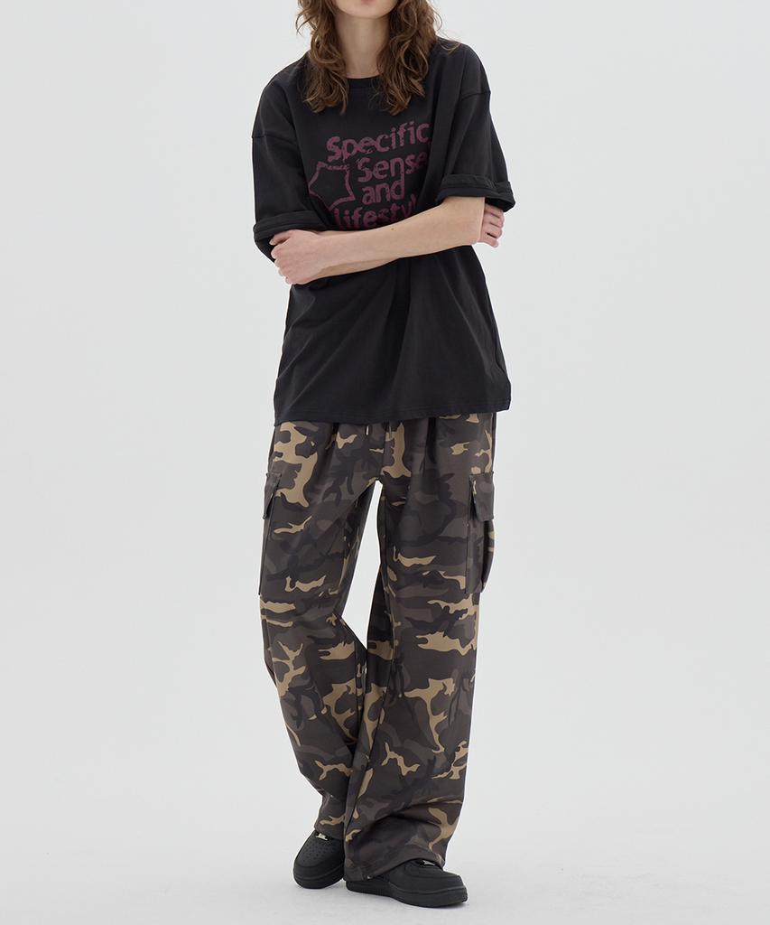URBANAGE Camo Single-Pleat Wide Cargo Sweatpants_Khaki