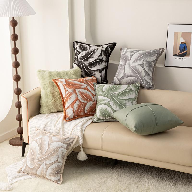 Jmg Clothing Unisex Euro Chenille Linen Pillow Cover 18X18 Inch Bohemian Decorative Throw Pillowcase For Sofa Bed, Leaf Cushion Cover Home Decor