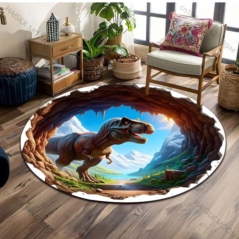 10 Stile HD 3D Dinosaurier-Druck Runder Teppich Bodenmatte Geeignet für Kinderzimmer-Dekoration Wohnzimmer Runde Teppiche für Geschenke