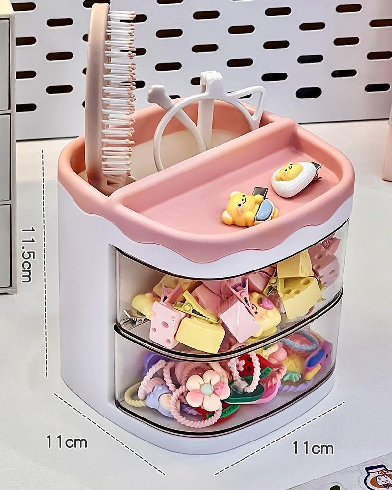 2 Layers Cute Children's Hair Accessories Storage Box Jewelry Organizer Plastic Transparent Hair Ring Display for Dressing Table
