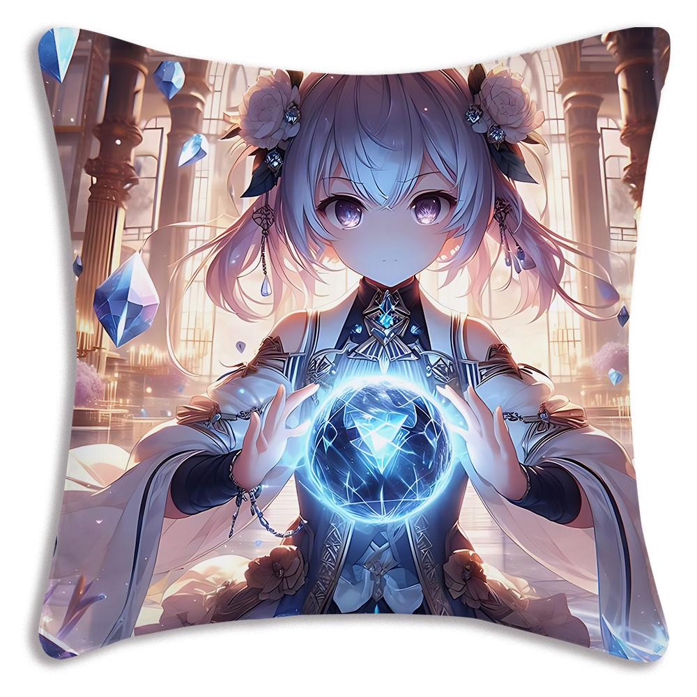 Cartoon Genshin Impact Pillow Covers Sofa Decorative Home Double-Sided Printing Short Plush Cute Cushion Cover