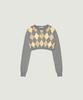 GROVE Veni Argyle Crop Cardigan (Gray)