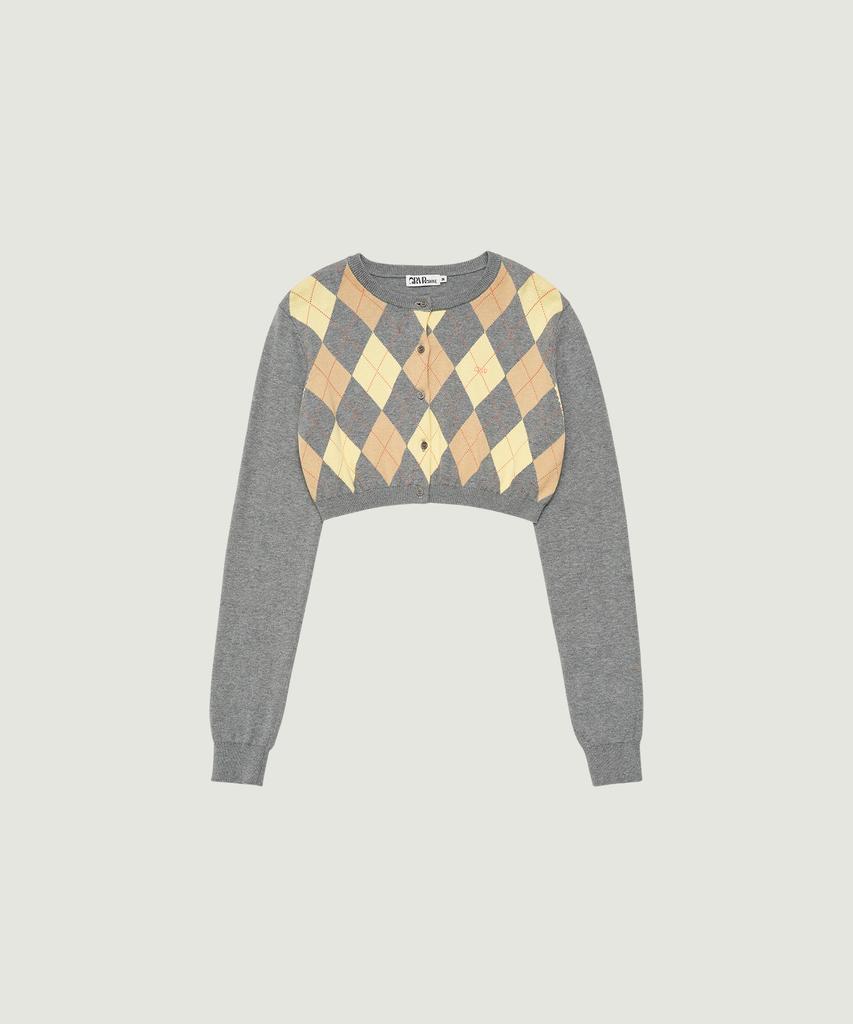 GROVE Veni Argyle Crop Cardigan (Gray)