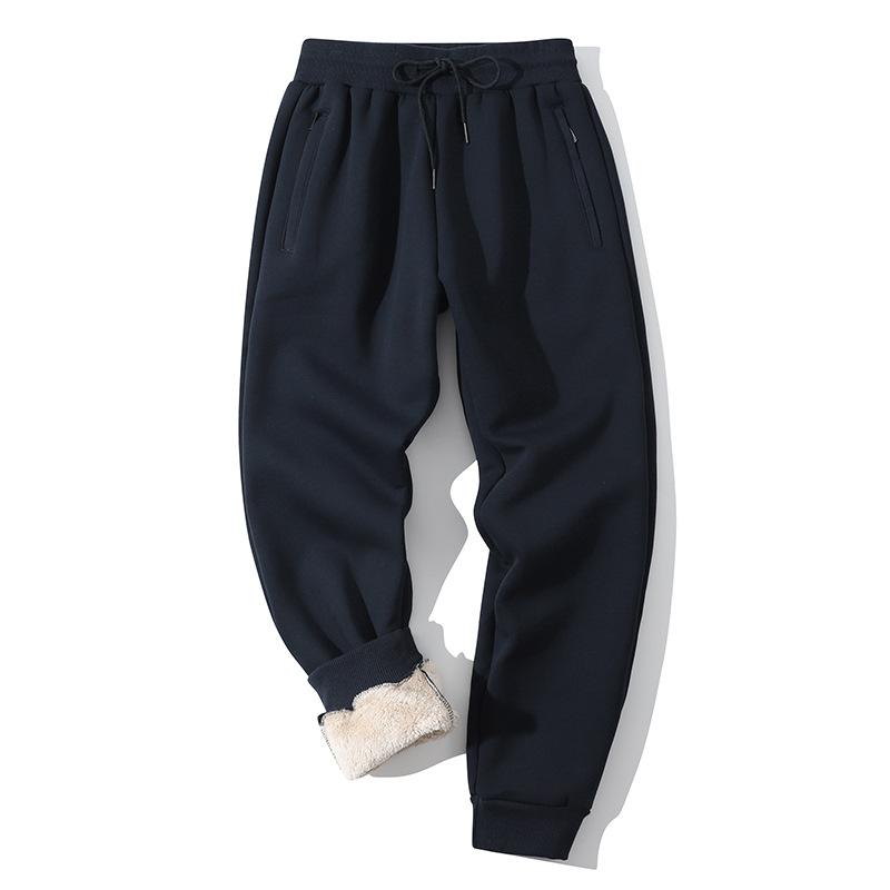Men's Lamb Velvet Zipper Sweatpants Plus Velvet Thickened Sports Casual Pants Middle-aged Men's Pants Straight Trousers, Leggings