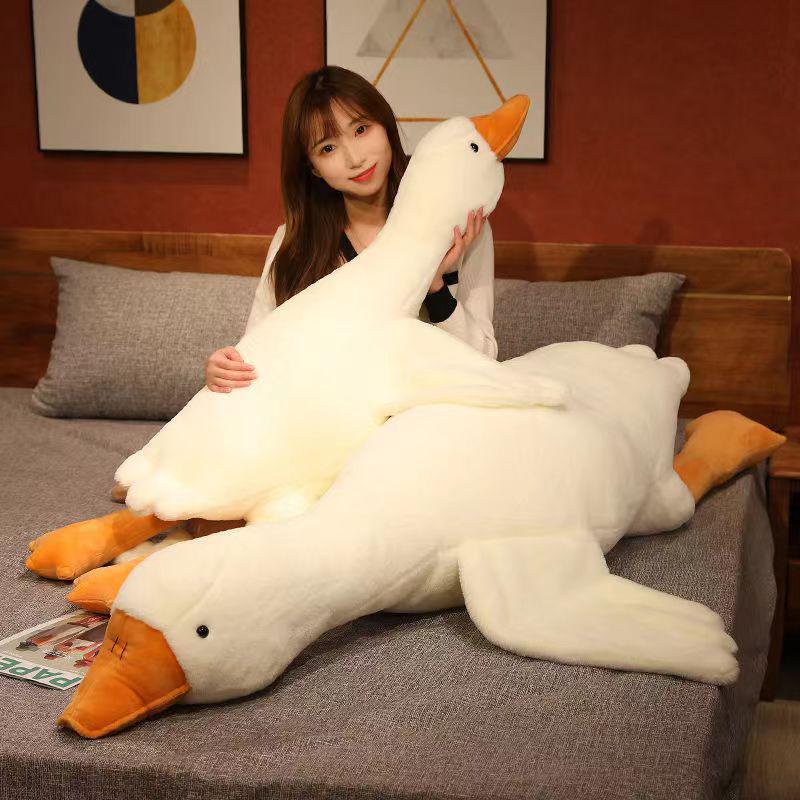 Soft Plush White Goose Doll – Cute Cartoon Throw Pillow and Bedside Leg-Clamping Toy