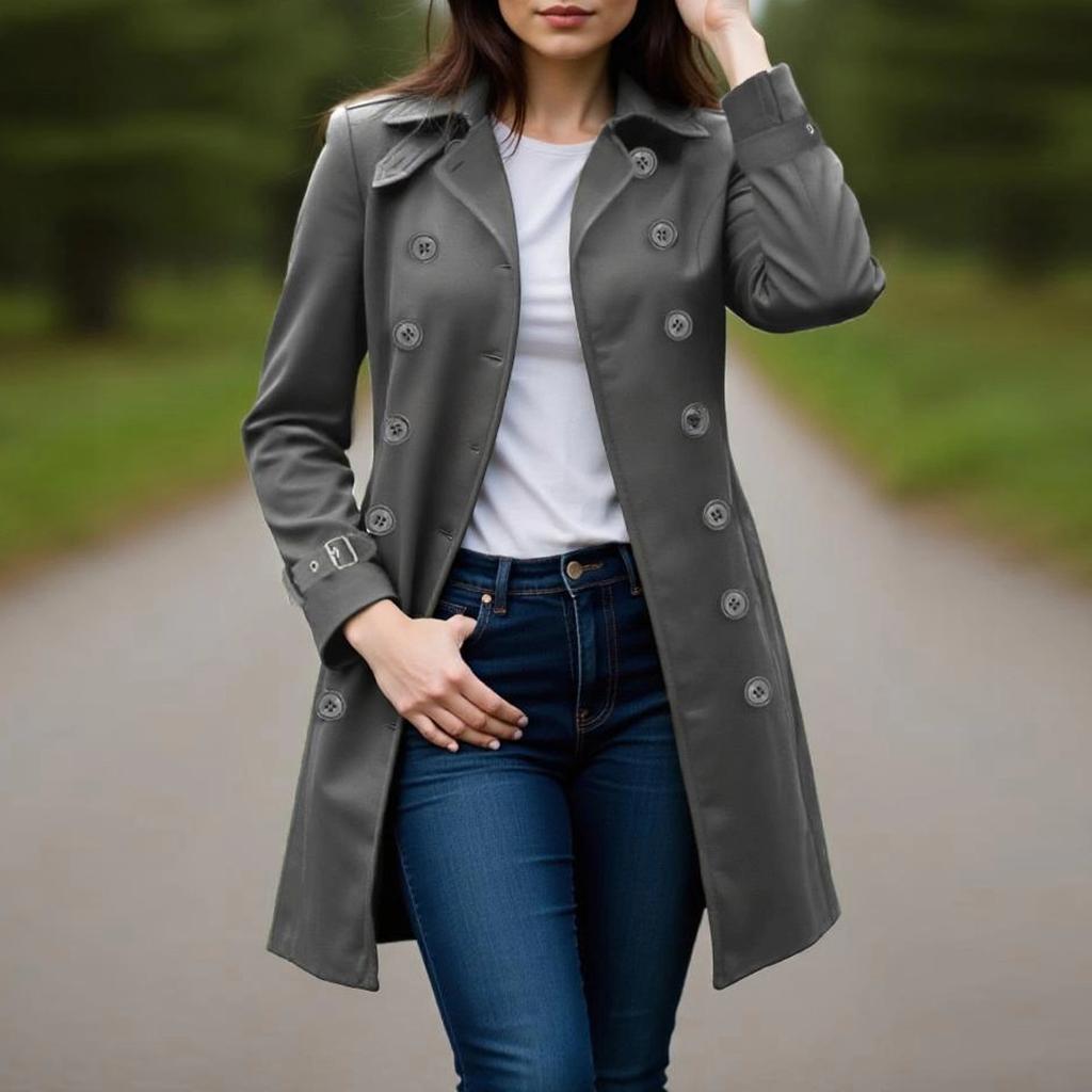 Damenmantel Zweireihig Lang Festlich Windbreaker Übermantel Herbst Winter Oberbekleidung