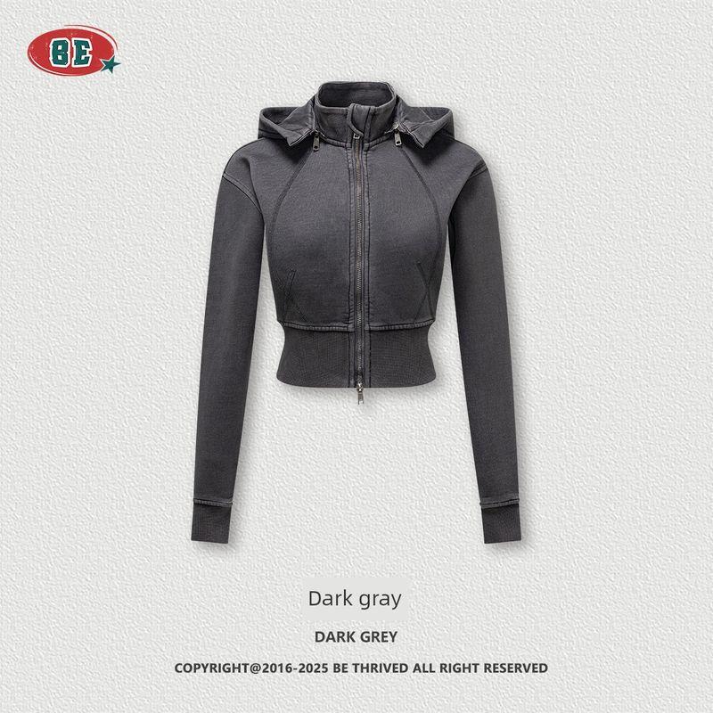 

Модная трендовая толстовка с капюшоном на молнии, 400 г, на флисовой подкладке, утепленная, с эффектом выстиранного винтажа, съемным капюшоном, короткая по талии, верхняя одежда для женщин Washed old dark gray XL(Small 45.00kg)