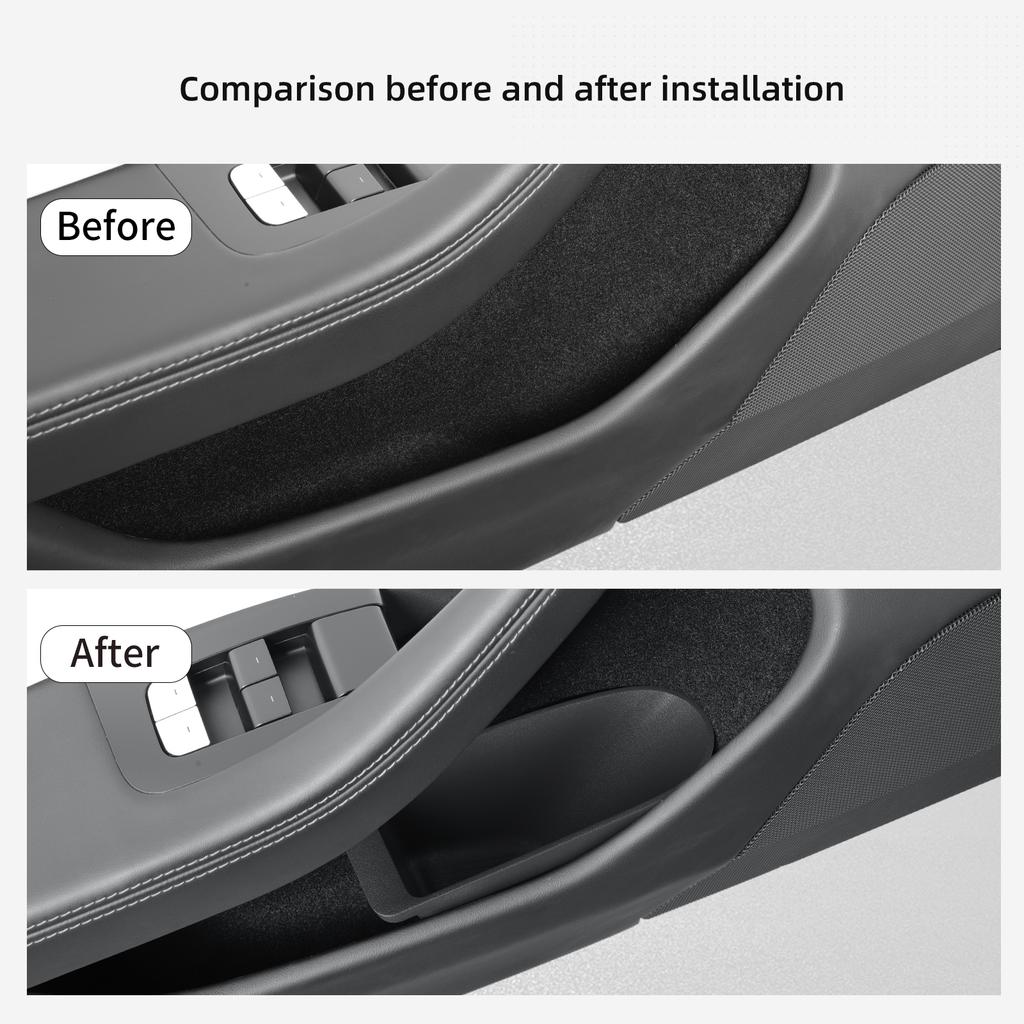 LUCKEASY Front Door Storage Box for Model 3 Highland 2024-2026 TPE Garbage Storage Bin 2pcs Organizer Car Interior Accessories