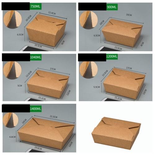 Set of 50 Kraft Paper Disposable Takeout Containers, Food Packs, Lunch Boxes, Disposable Bento Boxes, Snack Boxes, Square, Water and Oil Resistant, Bi