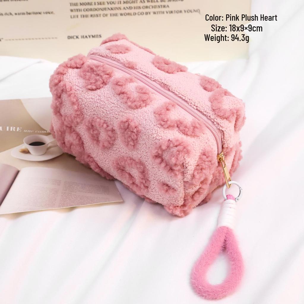 High-Value Removable Handheld Plush Makeup Bag - Cute, Large Capacity Cosmetics Storage for Sweet Girls