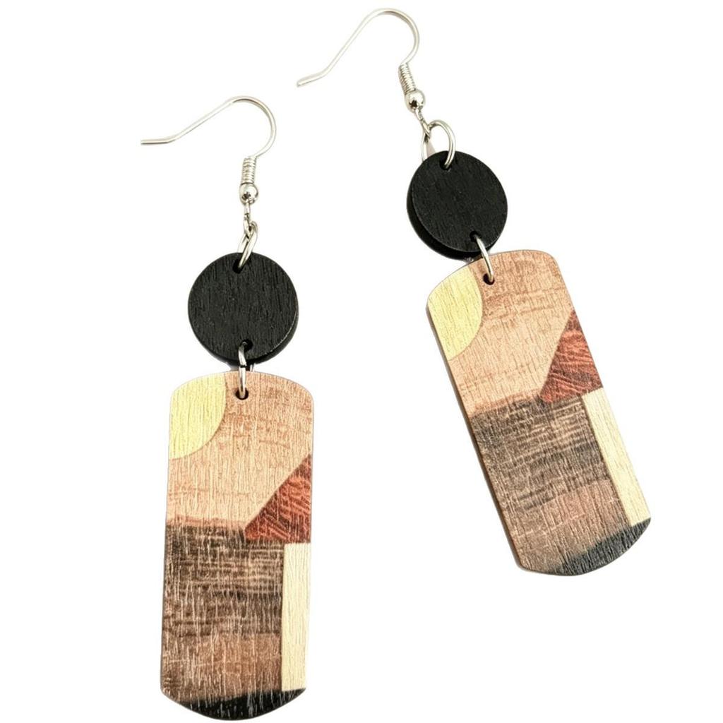 European & American Retro Printed Wooden Earrings: Versatile Ethnic Charm with an Exaggerated, Classical Design