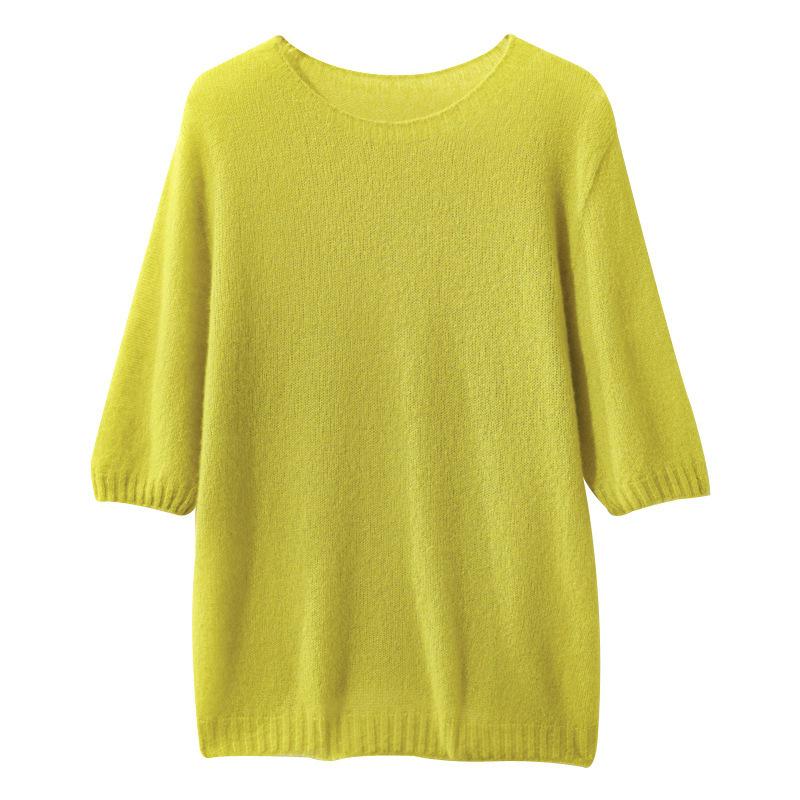 Cashmere Mulberry Silk Korean Style Crew Neck Short-Sleeved Loose Sweater for Spring and Autumn