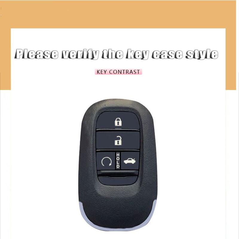 JBH4 Leather Car Key Case Cover Shell Fob Accessories For Honda 2022 2023 2024 Accord Civic HR-V CR-V Pilot Sport SI EX EX-L Keychain
