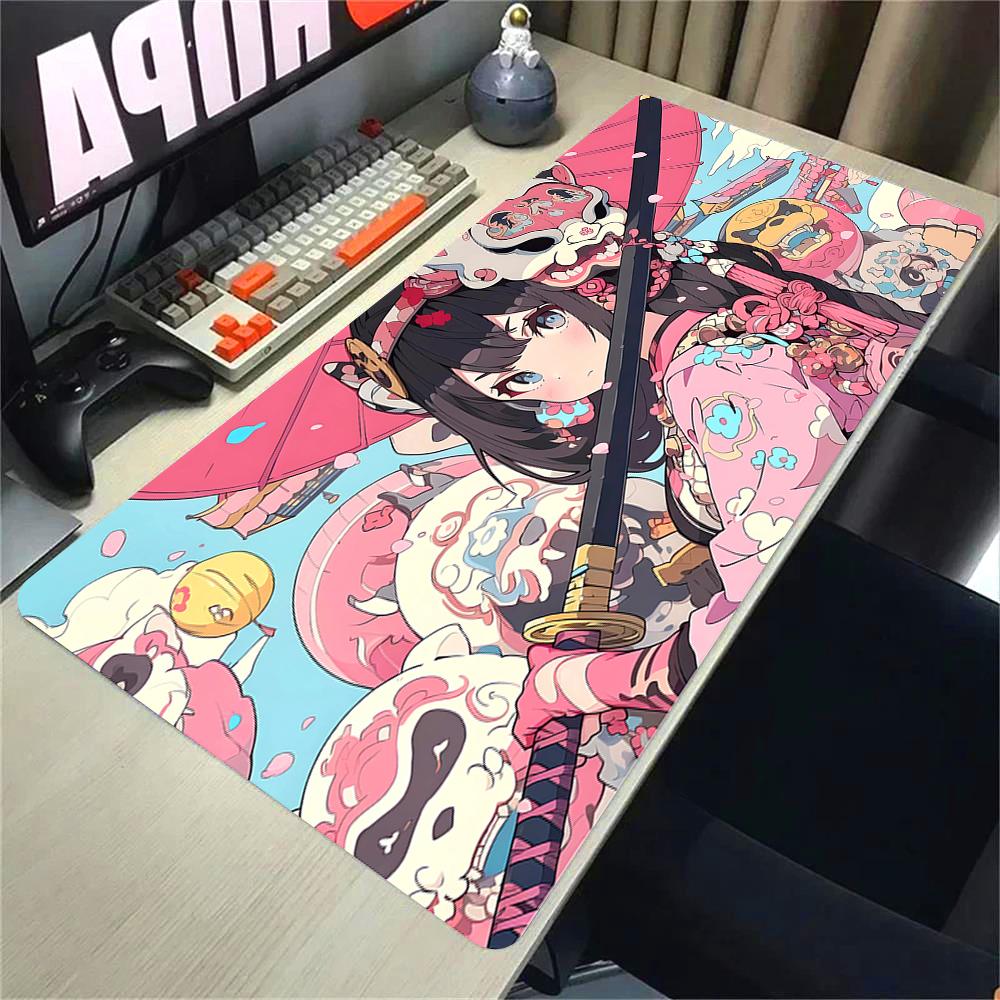 Anime Girl Mouse Pad Speed NonSlip Gaming Desk Mat Laptop Keyboard Tray Office Pc ESports Kawaii Black Red