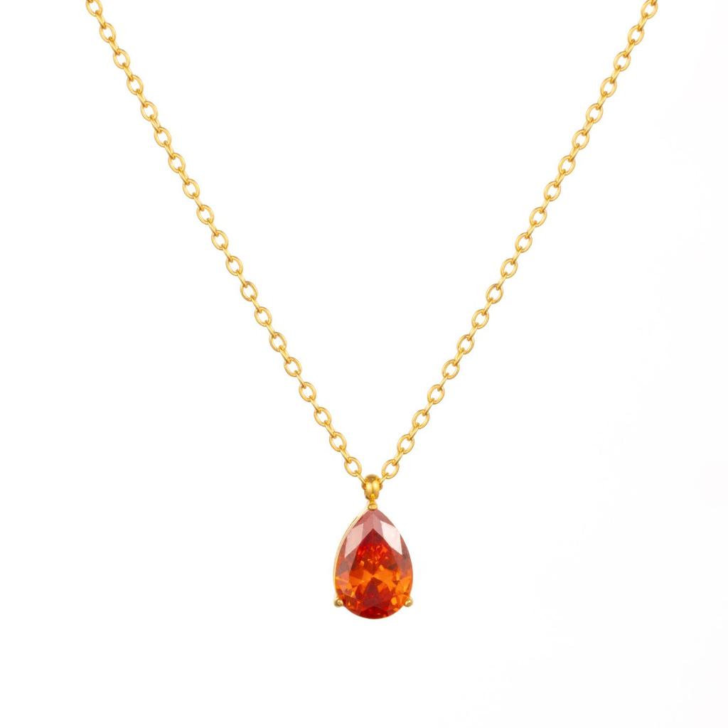 1pc Fashion Jewelry 18K Gold Plated Chain WaterDrop Diamond Pendant Necklace Stainless Steel 12 Months Birthstone Necklace