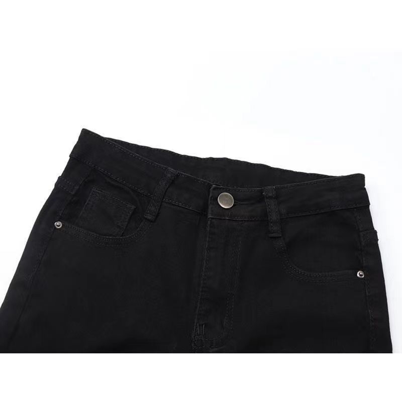 Damskie dżinsy z wysokim stanem, czarne, elastyczne, mikro rozszerzane, na wiosnę i jesień, dżinsy slim fit