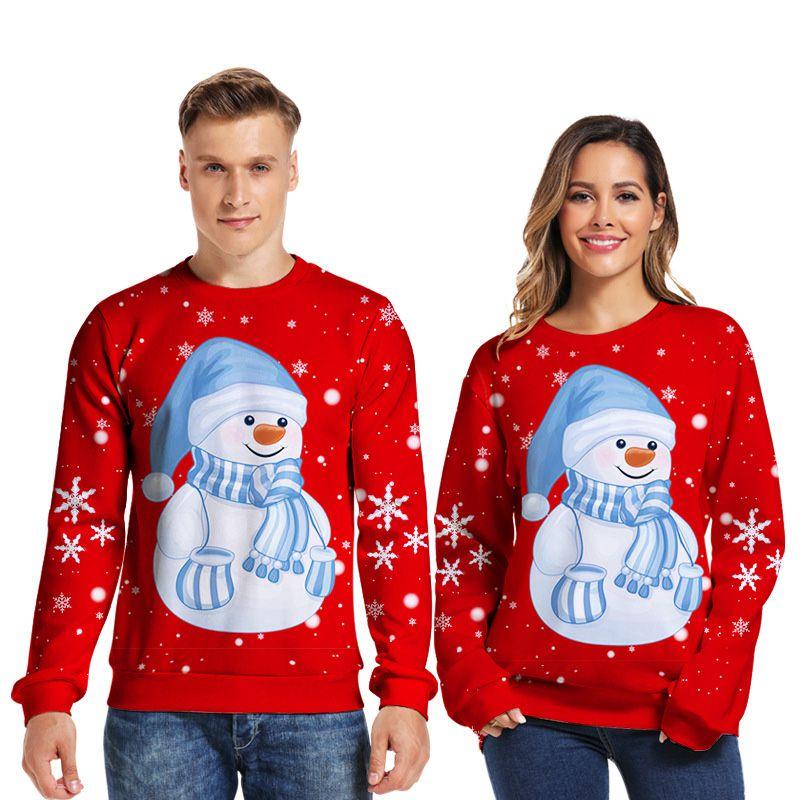 Cozy Women's Christmas Sweater With Snowman Pattern And Crew Neck Pullover Style