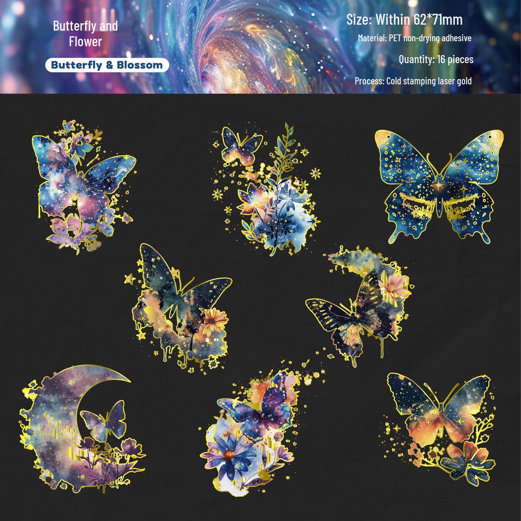 Retro Story Stargazing Series Butterfly Laser Stickers for Journal Decoration - 6 Styles