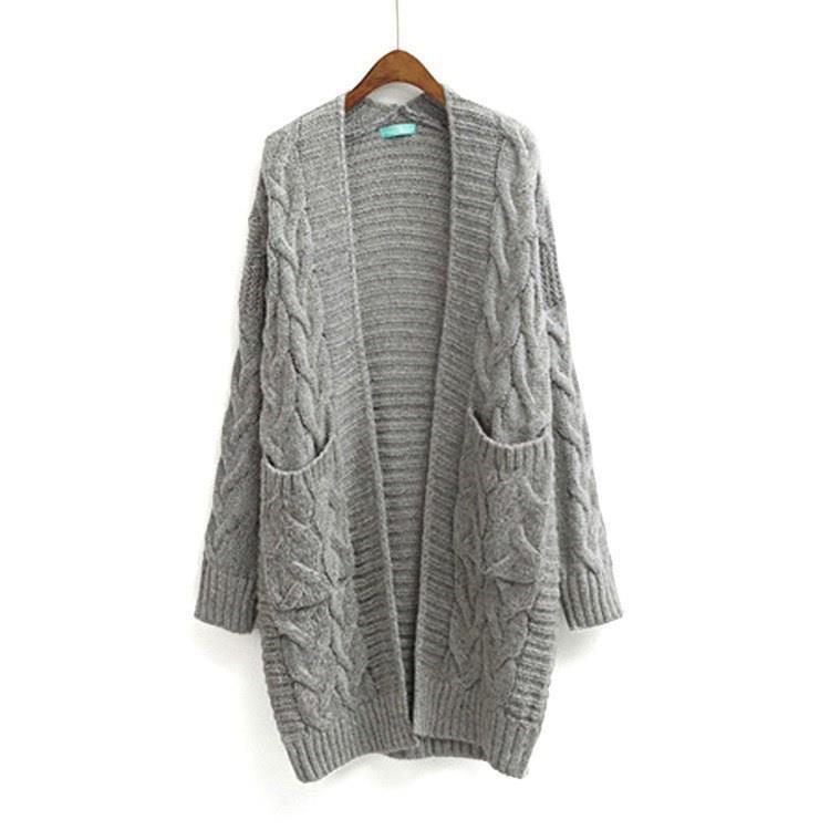 Women's European Style Twist Cable Knit Cardigan Sweater