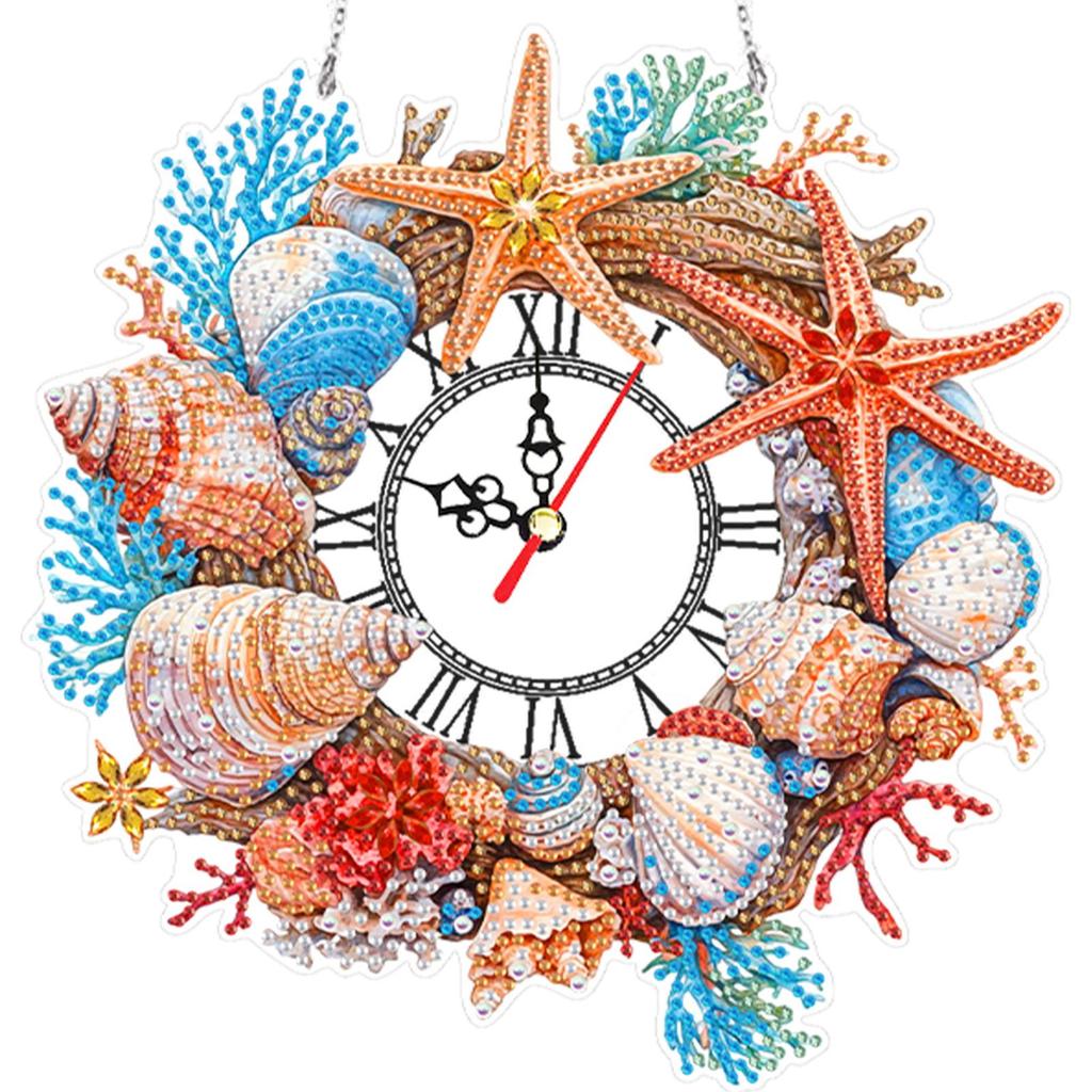 2D Flat DIY Wreath Irregular Shaped Drilling Diamond Painting Clock Pendant 5D Hanging Clock Art Craft for Home Decoration