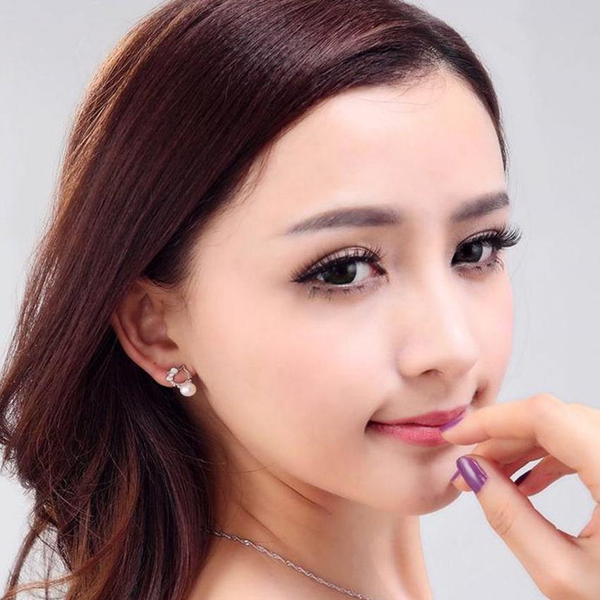 CHSHINE 925 silver new woman Shambhala Super Flash Cubic Zirconia stone pearl earrings fashion kitten jewelry 8MM