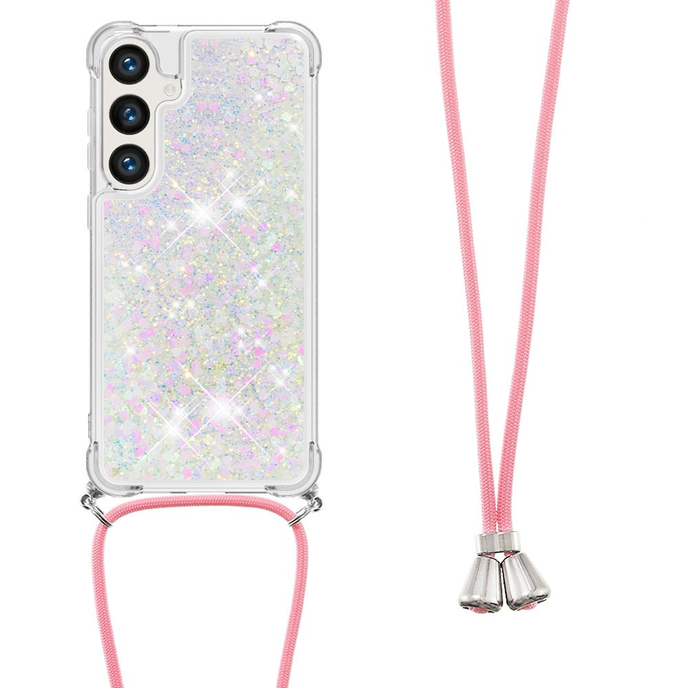 

For Samsung Galaxy S24 FE TPU Case Quicksand Design Phone Cover with Lanyard Laser/Hearts