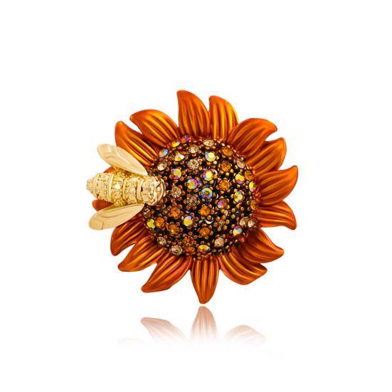 Stunning Pin Rhinestone Bee And Sunflower Brooch For Parties And Casual Wear Enamel