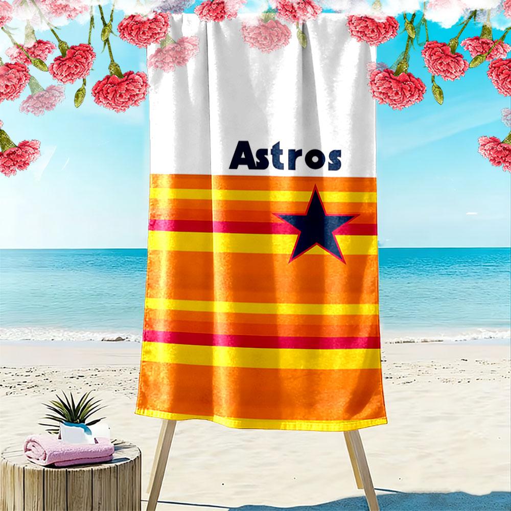 Astros Star with Orange Stripes Design Patterned beach towel quick dry perfect for travel outdoor sports jogging the beach and swimming