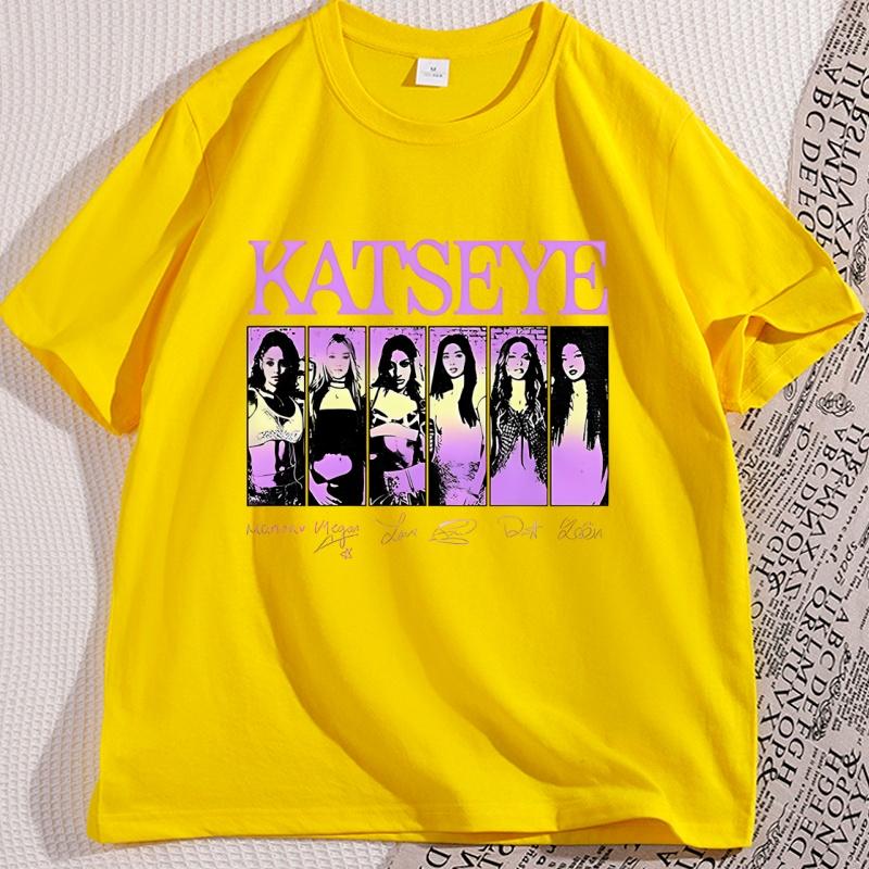 Vintage Katseye Music T Shirt Trendy Kpop Graphic TShirt Casual Cotton Short Sleeve Round Neck Tshirt Streetwear Clothes
