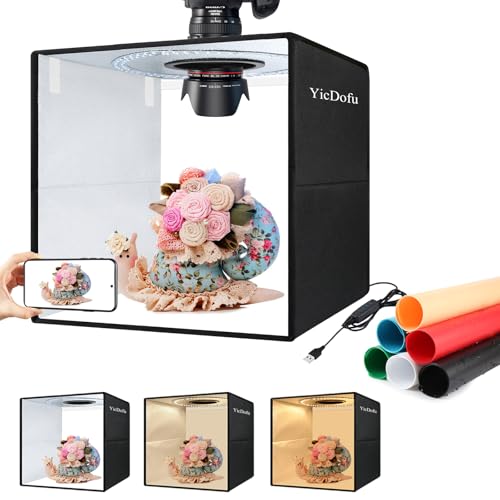 

YicDofu 31cm Photography Box, Foldable Photo Light Box Studio Kit with 120 LED Ring Lights, 3 Lighting Modes & 6 Color Backdrops, Portable Photography