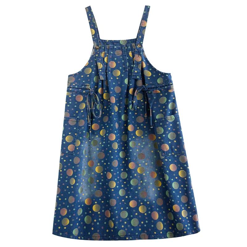 Plus Size Women's Loose Printed Denim Casual Sleeveless Skirt Spring Autumn Fashion Back with Skirts Women Denim Skirts