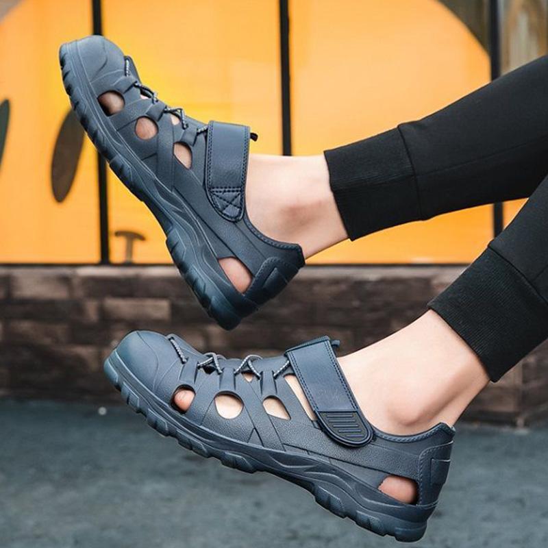 WTEMPO Herren Sommer Watsandalen Sommer Aushöhlen Einfarbig Bindung Weiche Sohle Atmungsaktiv Deodorant Rutschfest Wasserdicht Lässige Sport-Strandschuhe