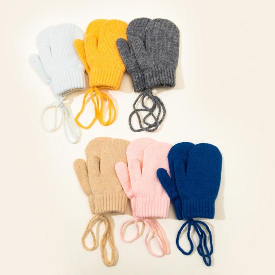 Kids Winter Gloves Warm Thickened Full Finger Mittens Knitted Gloves with Rope for Boys