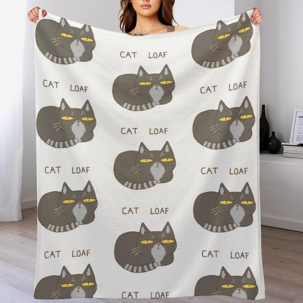 Funny gray cat loaf Throw Blanket Cozy Napping Blanket Gift for Mom Dad