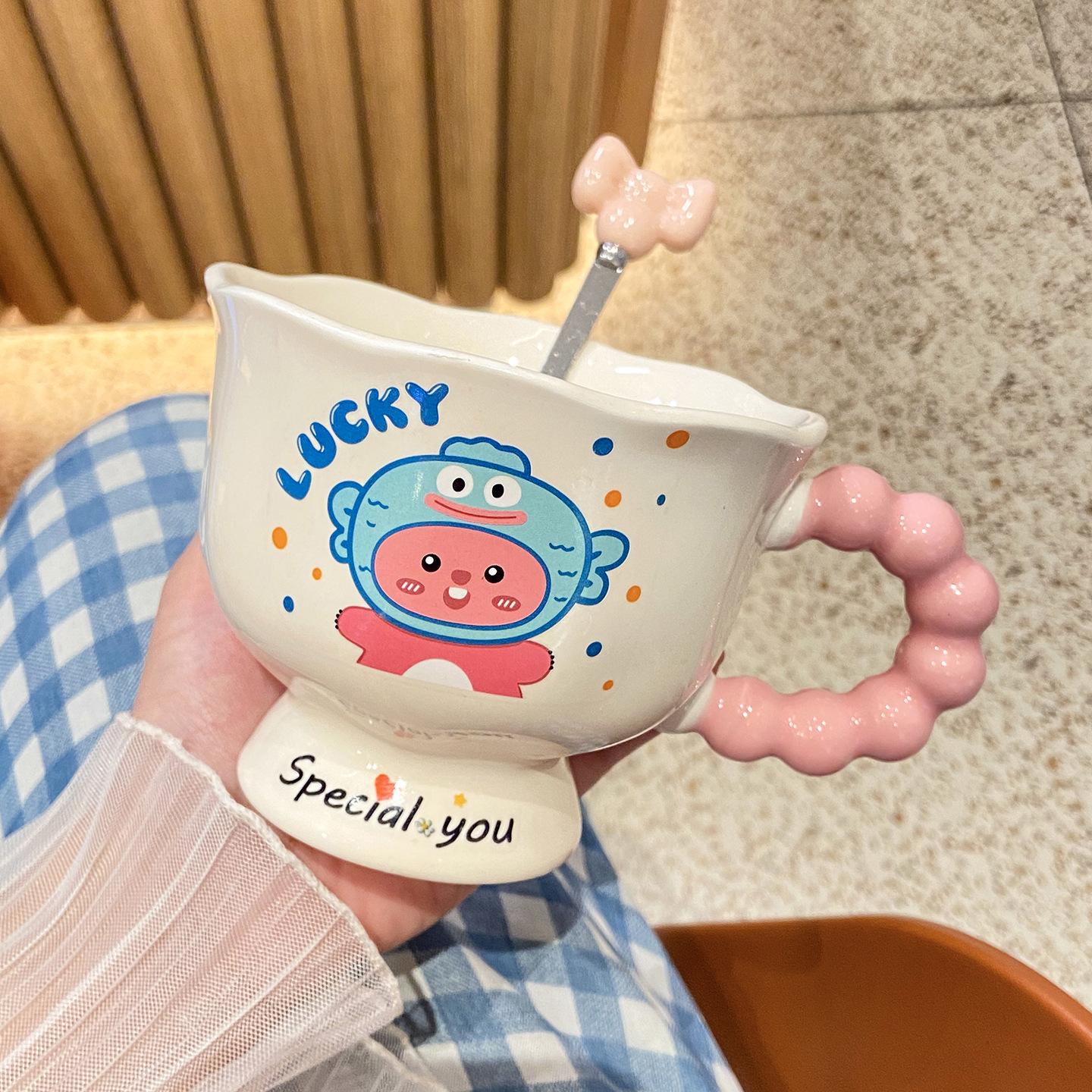 

Ins High Appearance Level Cute Tall Glass Home Ceramic Coffee Cup Couple Mugs Birthday Gift for Women Souvenir 301-400ml