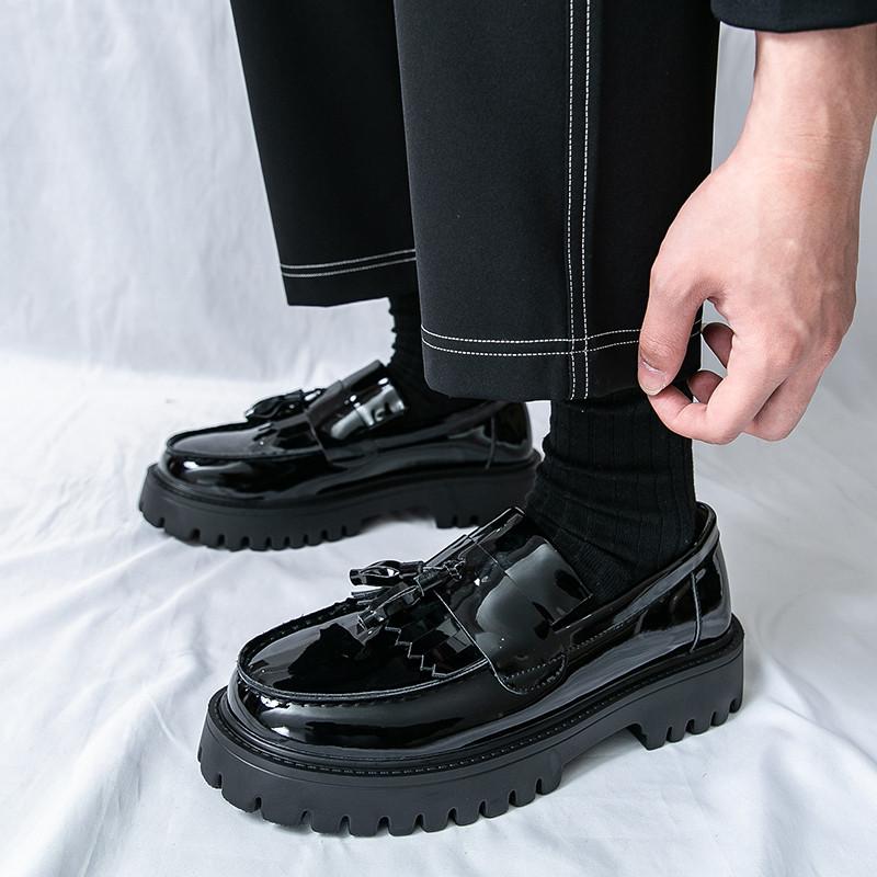 White Tassel Loafers Men Chunky Shoes Large Size 38-46 Round Toe Casual Shoes For Man Party Fashion Leather Shoes Man Moccasins
