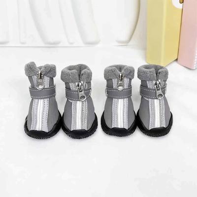 4pcs/set Comfortable Warm Winter Dog Shoes Waterproof Plush Pet Snow Boots Adjustable Reflective Anti-slip Dog Boots Winter