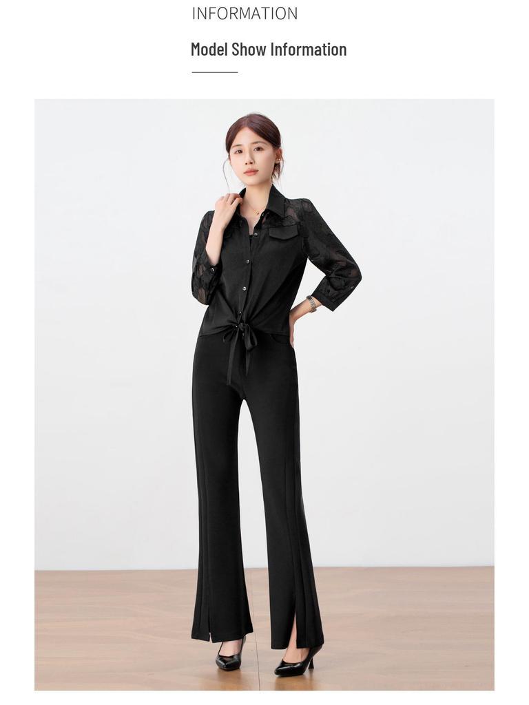 2025 Women's High-Waisted Black Micro-Flare Pants – Slimming, Casual Drape with Split Hem