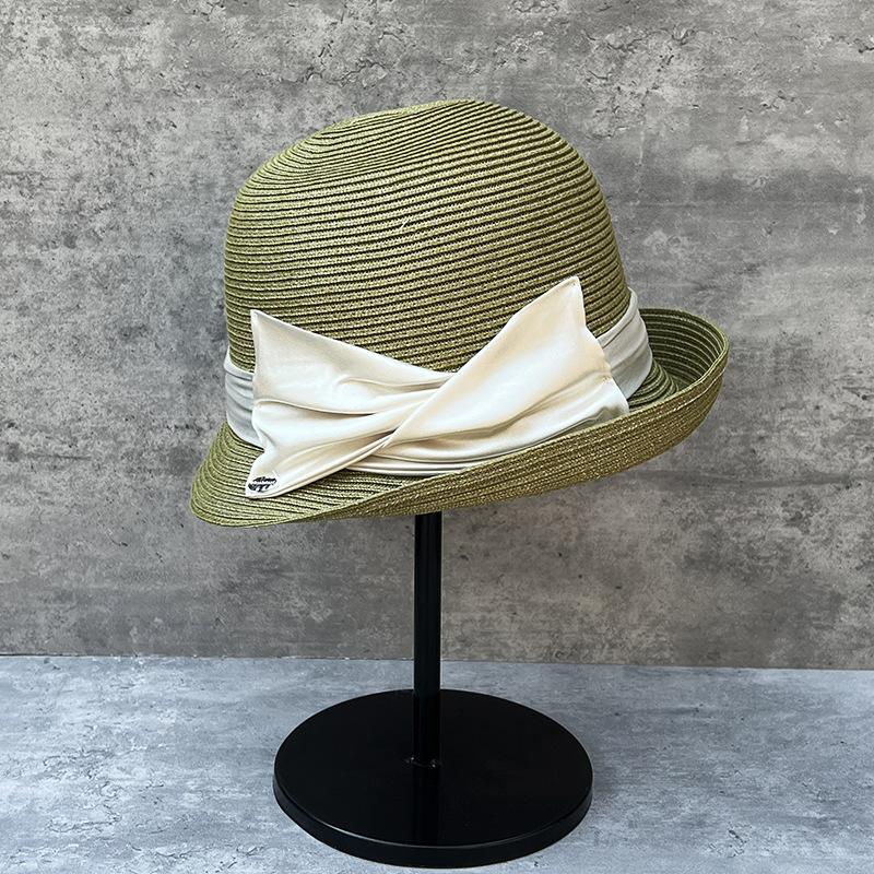

French Temperament Ribbon Bow Front Edge Elegant Top Hat Women S Summer Vacation Sun Protection Beach Straw Hat Shows Small Face 57CM