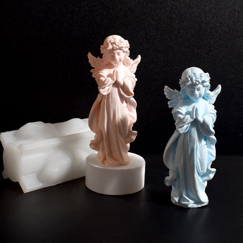 Stereoscopic 3D Angel Candle Mold with Wings Praying Angel Holding Love Holding Star Angel Plaster Silicone Moulds Ornaments