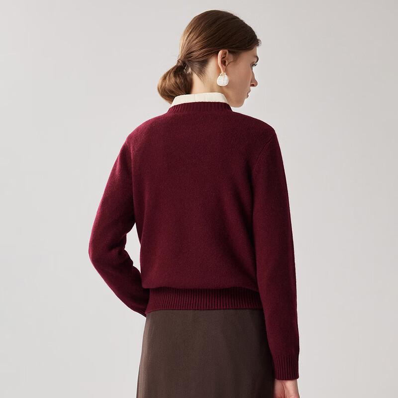 Zhaojun Women's 100% Cashmere Thickened Embroidered Crewneck Sweater