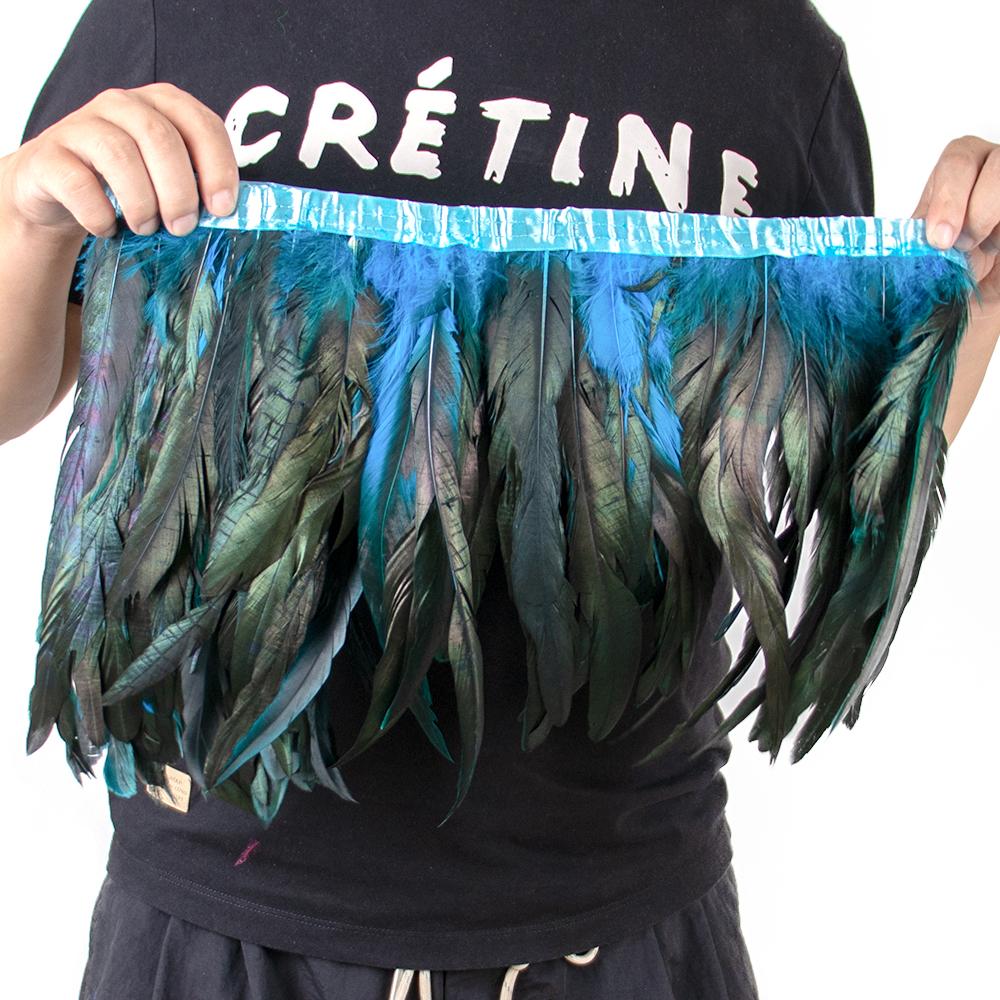 1M Gold Silber Hahnenfeder Besatzband 25-30Cm Natürliche Federn Fransen Für Hochzeitsparty Kleider Dekoration Federn Handwerk