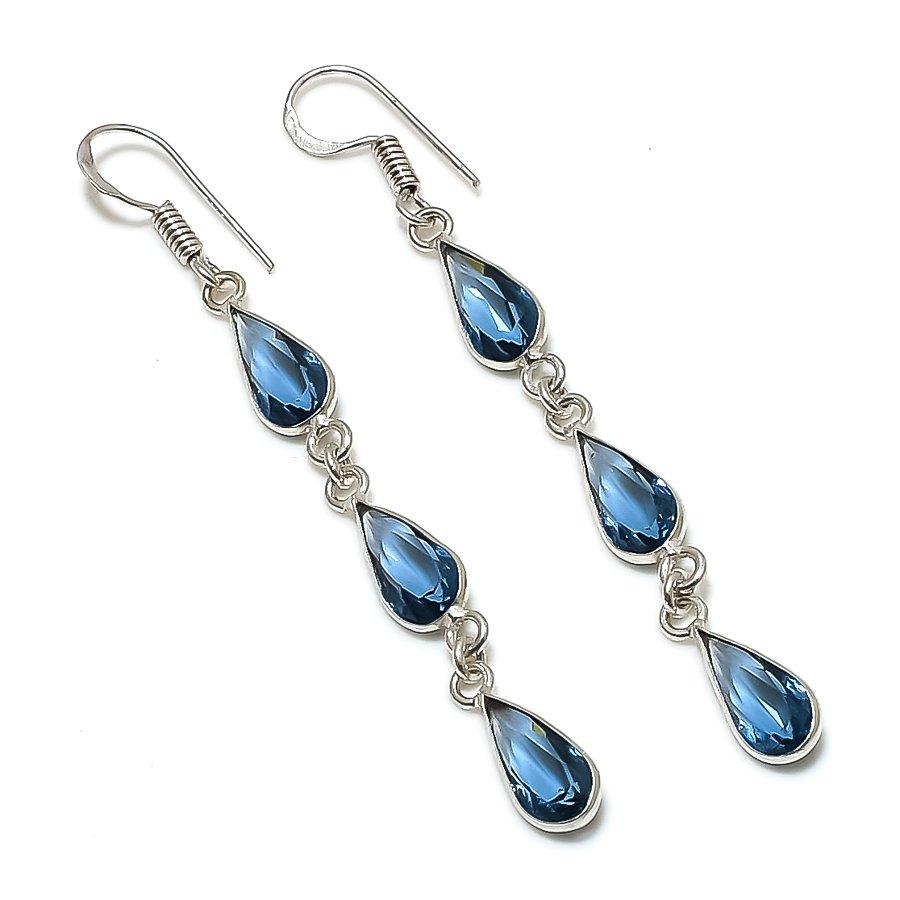 

Серьги из стерлингового серебра 925 пробы с натуральным лондонским голубым топазом 2,76 дюйма t4h49