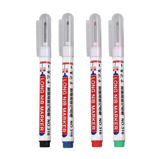 

Наддовгий маркерний маркер з тонким кінчиком для глибоких отворів для деревообробки, плитки, металу та сантехніки. Швидкосохнуче чорнило на олійній основі. Водонепроникний маркер для