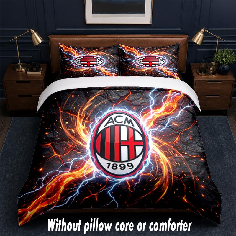 AC Milan Design Bed Bedding Set 1 Duvet Cover + 2 Pillowcases Soft Breathable Household Bed Linens