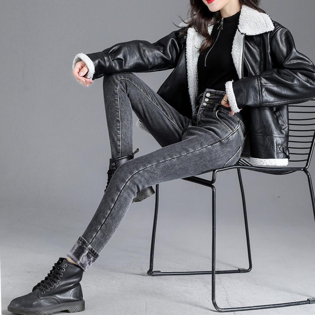 Thickened Velvet High Waisted Jeans For Women's Winter Slimming And High Slim Fit Elastic Leggings, Denim Pencil Pants