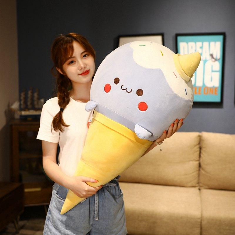 50cm/70cm/90cm Kawaii Ice Cream Simulation Plush Toy Soft Stuffed Cartoon Egg Cone Doll Sofa Decor Pillow Cushion Best Gifts